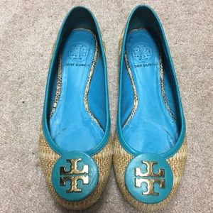 Tory Burch Raffia Turquoise Reva Sz6